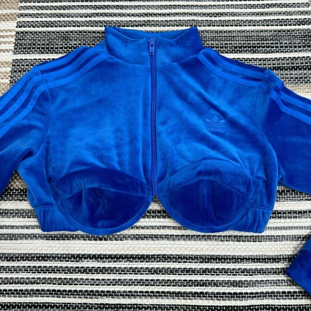 Adidas Originals x Jeremy Scott Women's Track Jacket Cropped Velour Top Blue L - Picture 6 of 15